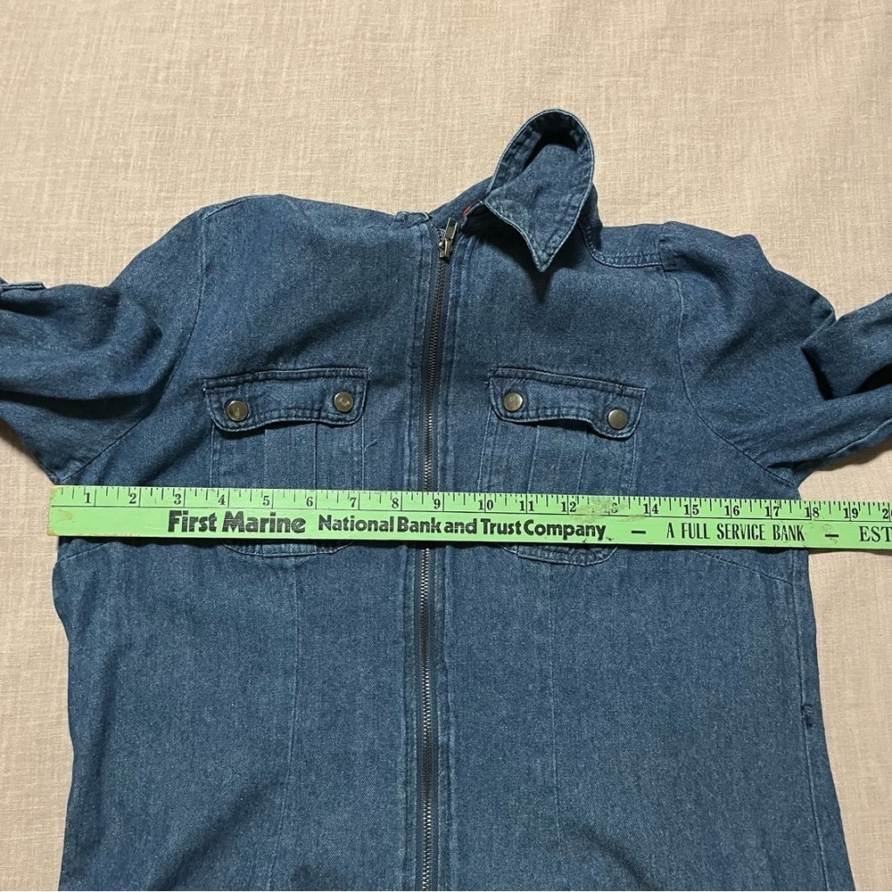 Denim Mini Dress Front Exposed Zipper Safari Sleeves Size Small Fall Streetwear - Picture 9 of 9